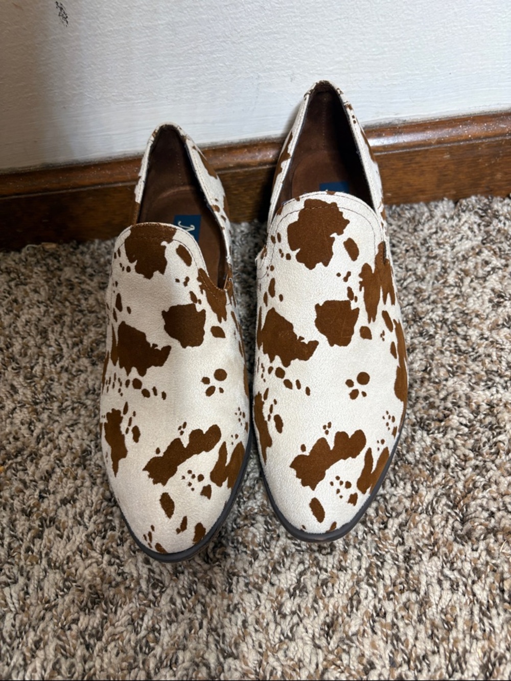 Natural Reflections Cowhide Print Slip-On Loafers in Brown and Cream
